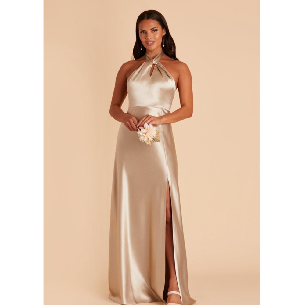 Birdy Grey Satin Halter Maxi Dress in Champagne